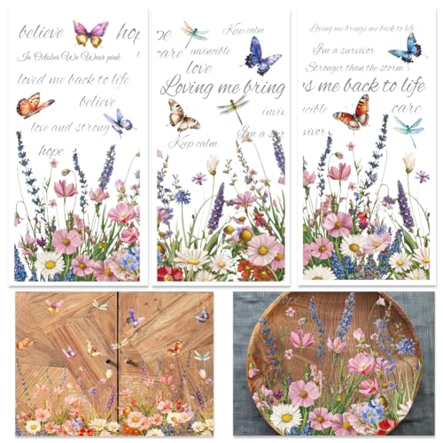 INFUNLY 3 Sheets Vintage Wildflower Rub on Furniture Transfer 5.9"×11.8" Botanical Flower with Word Background Transfers Sticker Butterfly Transfers Stickers for Wood Glass Scrapbook DIY Paper - style: Vintage Wildflower