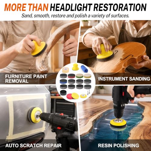 3 Inch Headlight Restoration Sanding Kit with Drill Adapter for Car - size: 3 Inch