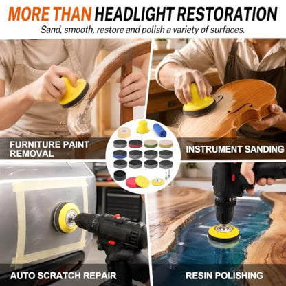 3 Inch Headlight Restoration Sanding Kit with Drill Adapter for Car - size: 3 Inch