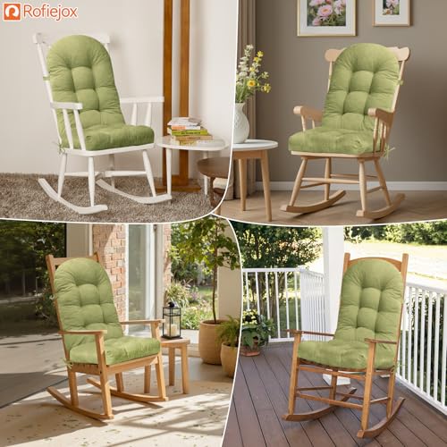 Rocking Chair Cushion - Chenille Fabric, High-Density Sponge, Durable Comfort Non-Slip Bottom Tufted Seat Pads with Ties, Chenille︱Grass Green, 44x19x4 inch - color: Grass Green