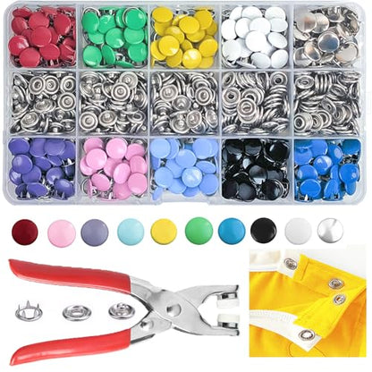 GTAAOY 9.5 mm Metal Snap Buttons with Snap Pliers, 200 Sets / 800 pcs - style: Colorful Solid Prong Snaps-200set