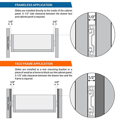 Pair of 18" Rok Hardware Soft Close Drawer Slides, Full Extension, Ball Bearing, 100 lb Weight Capacity - Available in 12", 14", 16", 18", 20", 22" and 24" Lengths - size: 18 Inch