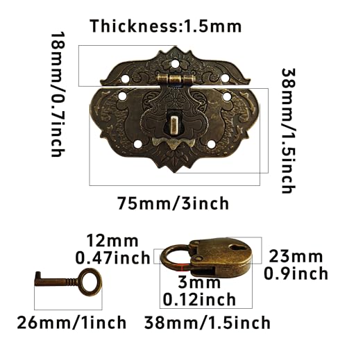 2PCS Antique Embossing Decorative Hasp Latch, Retro Brass Clasp Lock with Screws for Jewelry Wooden Box Case Drawer Cabinet Furniture Decoration, Bronze