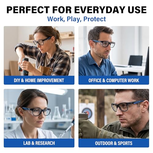 ANSI Z87.1 Safety Glasses with Side Shields, Clear Anti-Fog Scratch-Resistant Lightweight Protective Eyewear UV Protection, Durable Work Glasses for Construction, Lab & DIY