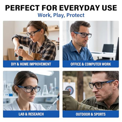ANSI Z87.1 Safety Glasses with Side Shields, Clear Anti-Fog Scratch-Resistant Lightweight Protective Eyewear UV Protection, Durable Work Glasses for Construction, Lab & DIY