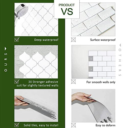 STICKGOO Arabesque Peel and Stick Backsplash Tile for Kitchen, White - color: White