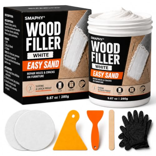 Wood Filler, Paintable & Sandable White Wood Putty for Hole & Crack Repair