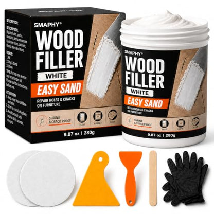 Wood Filler, Paintable & Sandable White Wood Putty for Hole & Crack Repair