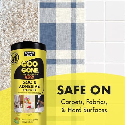 Goo Gone Adhesive Remover Wipes – Removes Stickers, Residue, Grease, Grime, Crayon, Sap, Sticky or Gooey Messes, Pre-Moistened Wipes, 2 Pack, 48 Count - size: 48 Wipes
