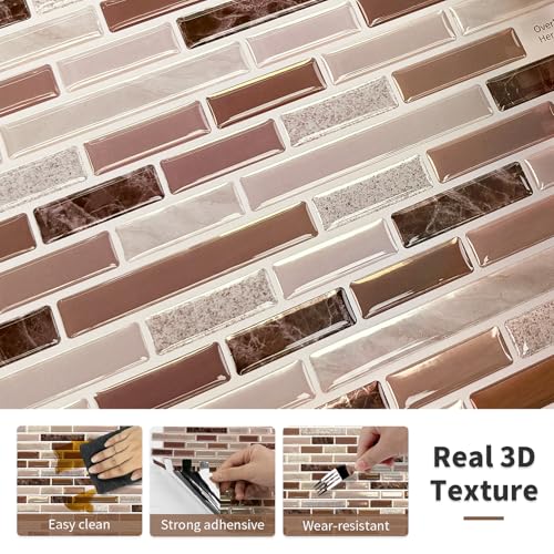 URCOLOR 10-Sheet Kitchen Backsplash Tiles Peel and Stick, 12”×12” Self Adhesive Wall Tile Sticker for Bathroom,Sandstone Brown - color: Sandstone Brown