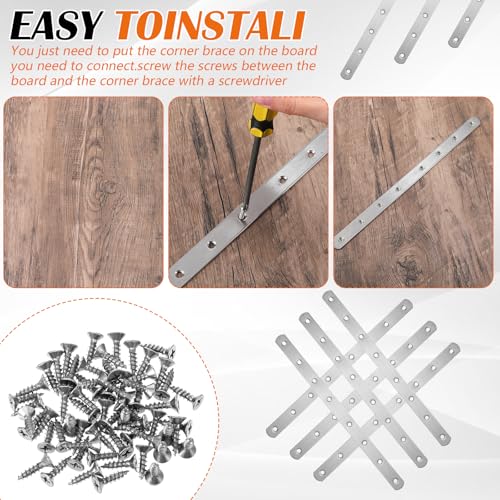 20 Pcs 12" Stainless Steel Flat Mending Plate Stainless Steel Straight Braces Metal Joining Repair Brackets for Wood with 160 Screws