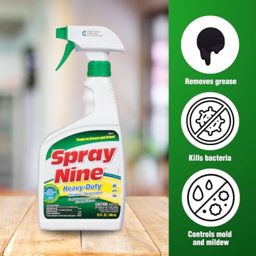 Spray Nine 26810 Heavy Duty Cleaner, Degreaser & Disinfectant for Kitchens, Bathrooms, Yard Equipment, Automotive & Industrial 32 Fl Oz. (Pack of 1) - size: 32 Fl Oz (Pack of 1), style: New Packaging