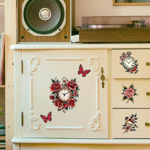 Peacoblue Clock and Flowers Rub On Transfers for Furniture Craft 6"x12" - style: Clock and Flowers