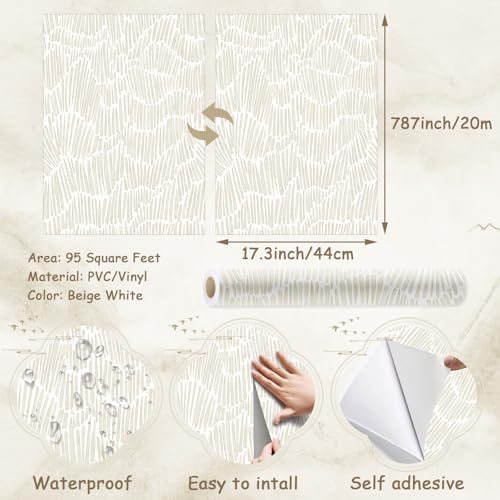 Theper Beige Peel and Stick Wallpaper Modern Contact Paper 17.3"×787" - color: Yellow, size: 17.3" x 787"
