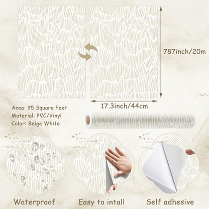 Theper Beige Peel and Stick Wallpaper Modern Contact Paper 17.3"×787" - color: Yellow, size: 17.3" x 787"