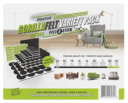 Slipstick Gorilla Felt Furniture Pads (375 Piece Variety Pack) Premium Furniture Pads & Chair Leg Floor Protectors for Hardwood Floors & Hard Surfaces - size: 375 Piece Variety Pack