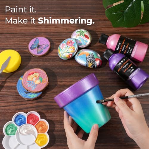 Nicpro 20 Colors Metallic Acrylic Paint Set, Pearlescent Acrylic Paint - color: 20 Metallic Colors