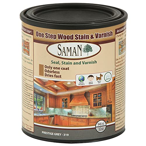 SamaN Interior One Step Wood Seal, Stain and Varnish – Oil Based Odorless Dye - Protection for Furniture and Fine Wood (Prestige Grey SAM-319, 32 oz) - color: Prestige Grey, size: 1 Quart