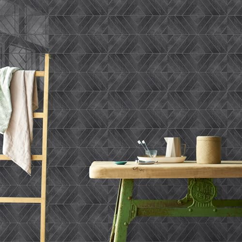 STICKGOO Herringbone Peel and Stick Backsplash, Shiny Black, 10 Sheets - color: Shiny Black With Dark Grey Grout, size: Pack of 10
