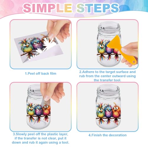 GLOBLELAND 56 Sheets Cartoon Birds Rub on Transfer 3.9x3.9 inch - color: Cartoon Birds
