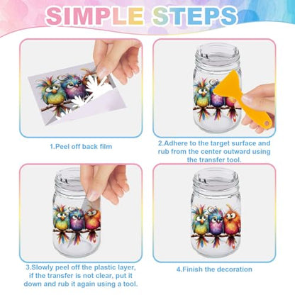 GLOBLELAND 56 Sheets Cartoon Birds Rub on Transfer 3.9x3.9 inch - color: Cartoon Birds