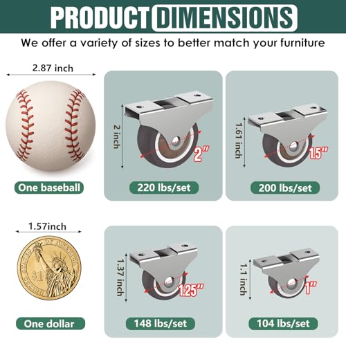 Small Caster Wheels 1.25 Inch Fixed Rigid Furniture Wheels 4PCS - color: Brown 4PCS, size: 1.25 inch