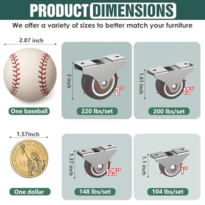 Small Caster Wheels 1.25 Inch Fixed Rigid Furniture Wheels 4PCS - color: Brown 4PCS, size: 1.25 inch