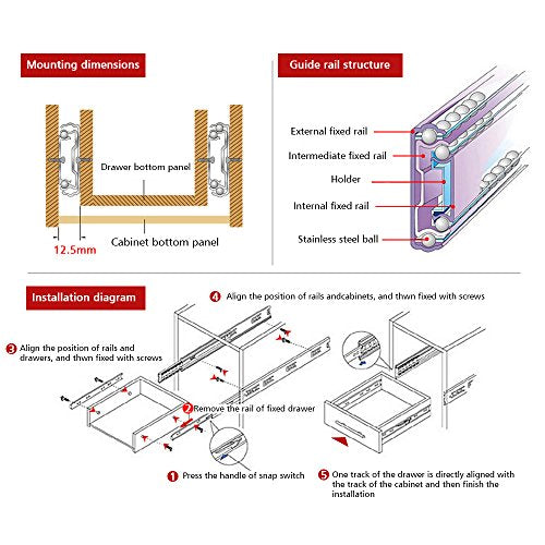 Drawer Slides 16 Inch Ball Bearing Full Extension 3 Section Slide Track Mounting Drawer Runners Slider for Cabinet Home Furniture, 2 Pack (Sliver 16 Inch) - size: 16 Inch