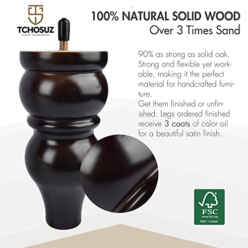 6 inch Solid Wood Furniture Turned Legs with M8 Bolts 4PCS Black - color: Black
