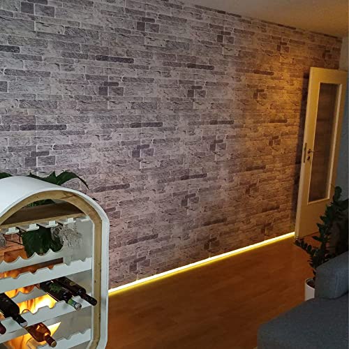 Dundee Deco 3D Wall Panels Faux Brick - Cladding, Light Grey Stone Look Wall Paneling, Styrofoam Facing for Living Room, Kitchen, Bathroom, Balcony, Bedroom, Set of 10, Covers 53 sq ft - color: Light Gray