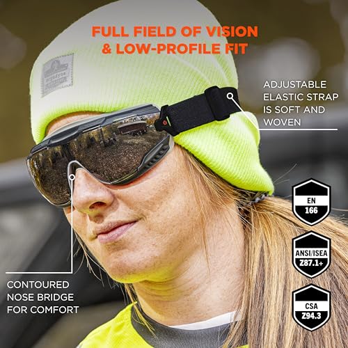 Ergodyne Skullerz Arkyn Protective Dust Safety Goggle, Non-Vented, Anti Fog, Scratch Resistant, Adjustable Fabric Strap - color: Smoke Lens, style: Fog Off Technology