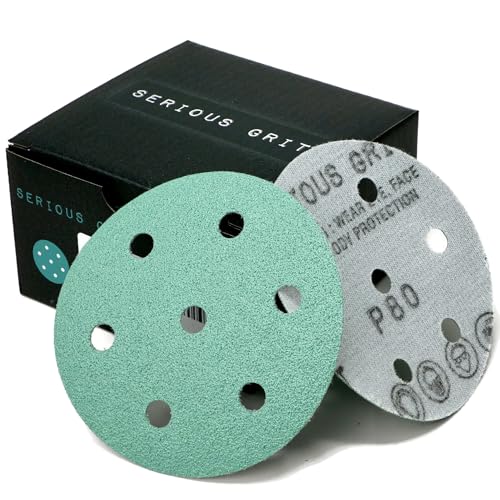 Serious Grit - 3.5" (90mm) 7-Hole P80 Grit Sanding Discs - 50 Pack Box - size: 80 Grit
