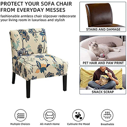 Eco-Ancheng Armless Chair Slipcover Removable Armless Accent Chairs Covers Washable Armless Slipper Chair Slipcover Printed Armless Chair Furniture Protector Covers for Living Dining Room Hotel - color: A14