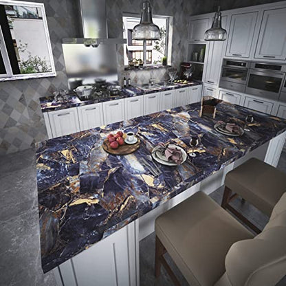 24"x 200" Black Marble Peel and Stick Contact Paper, Black and Gold Granite Wallpaper, Waterproof Self-Adhesive Vinyl Decorative Coveing for Countertops Cabinets Shower Kitchen Furniture - size: 24" x 200"