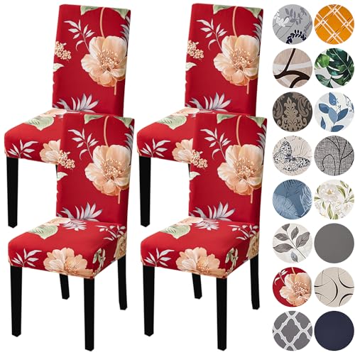 HZDHCLH Chair Covers for Dining Room Set of 4,Stretch Spandex Parsons Chair Slipcover 4 Pack,Washable Anti-dust Chair Seat Covers for Kitchen,Wedding,Party - color: Flower 1, size: 4 PCS