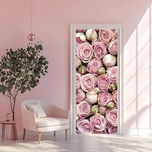 arricraft 2 Sheets Self-Adhesive Door Sticker, 80cmx200cm/31.5x78.7inch Rose Flower Pattern Door Murals Stickers PVC Removable Wallpaper Decoration for Bedrooms Living Room - style: Rose Flower