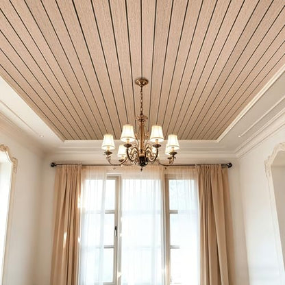 3D Peel and Stick Wall Panels PVC Grille Slat 394"x15.8" Self-Adhesive Wall Sticker Soundproof Paneling for Walls and Ceiling in Faux Oak Wood Grain Texture - color: Oak Wood Grain, size: 394"x15.8"