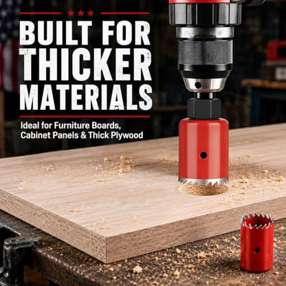 KATA 8PCS Hole Saw Kit 1"-2-1/8" Deep Cut 48mm for Wood, Plastic, Drywall - color: 8PC-Red Deep Cut Hole Saw Kit