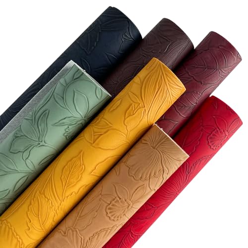 ONEART | 7 Pcs Floral Embossed Faux Leather Sheets, 8.2"×11.8" PU Embossed Textured Synthetic Vinyl Fabric Sheets for Sewing Bows Purse DIY Crafts-Dark Color - color: 7pcs-dark Color