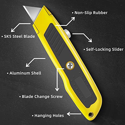 DIYSELF 2 Pack Box Cutters, Aluminum-Shell Utility Knife with Secure Lock - color: Yellow, size: 2-Pack