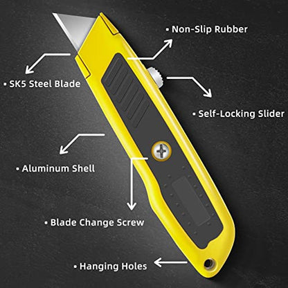 DIYSELF 2 Pack Box Cutters, Aluminum-Shell Utility Knife with Secure Lock - color: Yellow, size: 2-Pack