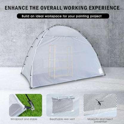 Siebwin 8x6x6ft Spray Paint Tent, Mesh Screen & Windproof Hooks, Gray - color: Gray, size: 8 ft x 6 ft x 6 ft
