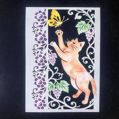 TIAMECH A4 Reusable Cat Catching Butterfly Stencil for Painting - color: Cat Catching Butterfly