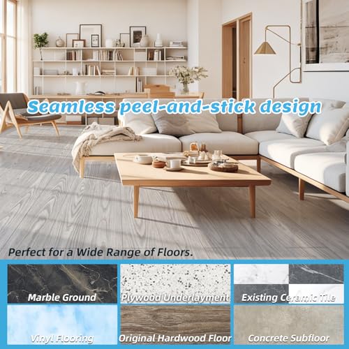 Art3d 10-Pack Peel and Stick Vinyl Floor Tiles (15 Sq.Ft), Light Gray - color: Light Gray