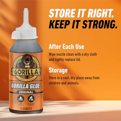 Gorilla Original Glue, Waterproof Polyurethane, Brown, 8 oz - size: 8oz