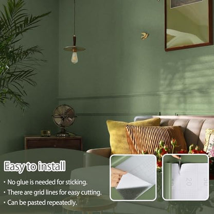 Peel and Stick Wallpaper Green Contact Paper Self Adhesive Removable - color: Dark Green, size: 17.7" x 393.7"