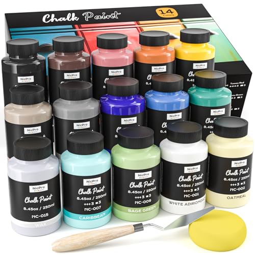 Nicpro 14 Colors Chalk Paint for Furniture with Liquid Wax, 8.45 oz/250ml - color: 14 colors, size: 8.45 Fl Oz (Pack of 15)