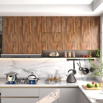 MelunMer Wood Peel and Stick Wallpaper Dark Brown Removable15.7” ×197” - color: Dark Brown, size: 15.7" x 197"