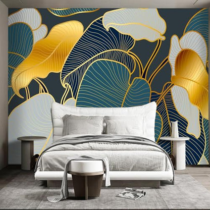 Golden Leaf wall murals Peel and Stick Modern Wallpaper for Bedroom Living Room - 58"x80" - color: W01, size: 58"x80"