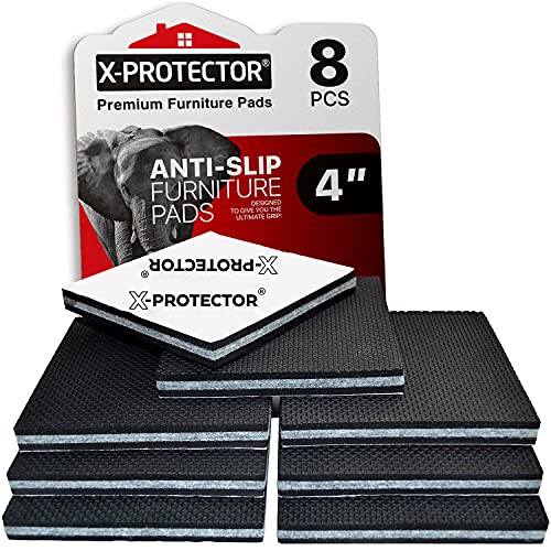 Non Slip Furniture Pads X-PROTECTOR - 8 PCS 4" - Premium Furniture Grippers - size: 4 inch 8 Square